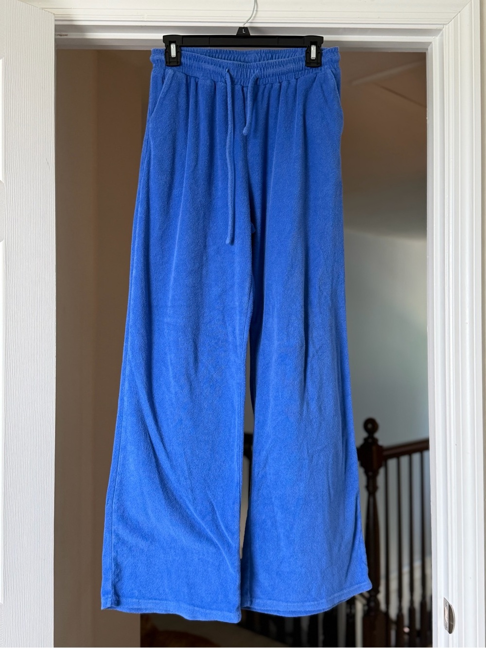 Edikted Blue Terry Cloth Wide Leg Pants Y2K. No size tag. Measures 14” size M
